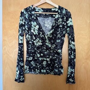 Floral Wrap Top - Black and Green